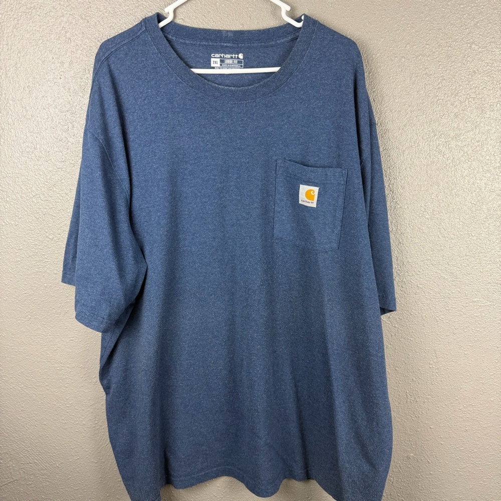 Carharrt Pocket T-Shirt Men’s 2XL Loose Fit Blue Heather Short Sleeve Work Wear